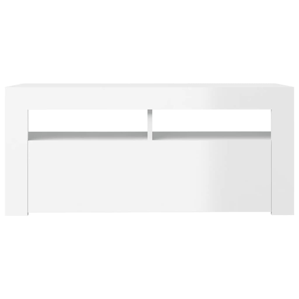 Magasfényű fehér tv-szekrény led-lámpákkal 90 x 35 x 40 cm