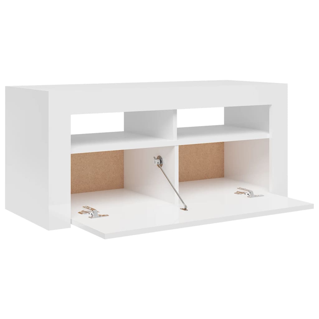 Magasfényű fehér tv-szekrény led-lámpákkal 90 x 35 x 40 cm