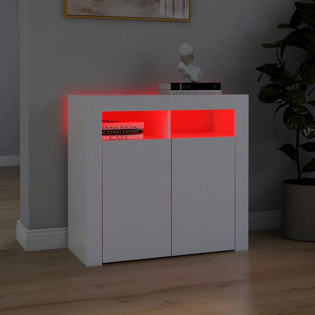 Fehér tálalószekrény led-világítással 80 x 35 x 75 cm