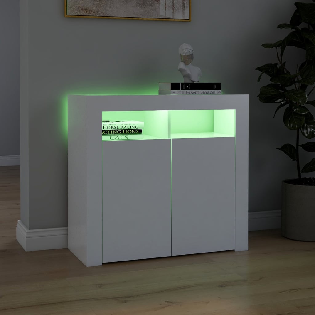 Fehér tálalószekrény led-világítással 80 x 35 x 75 cm