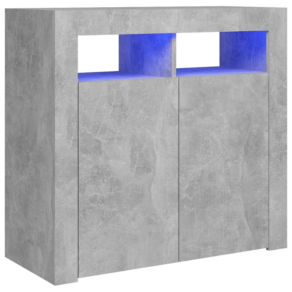 Betonszürke tálalószekrény led-világítással 80 x 35 x 75 cm