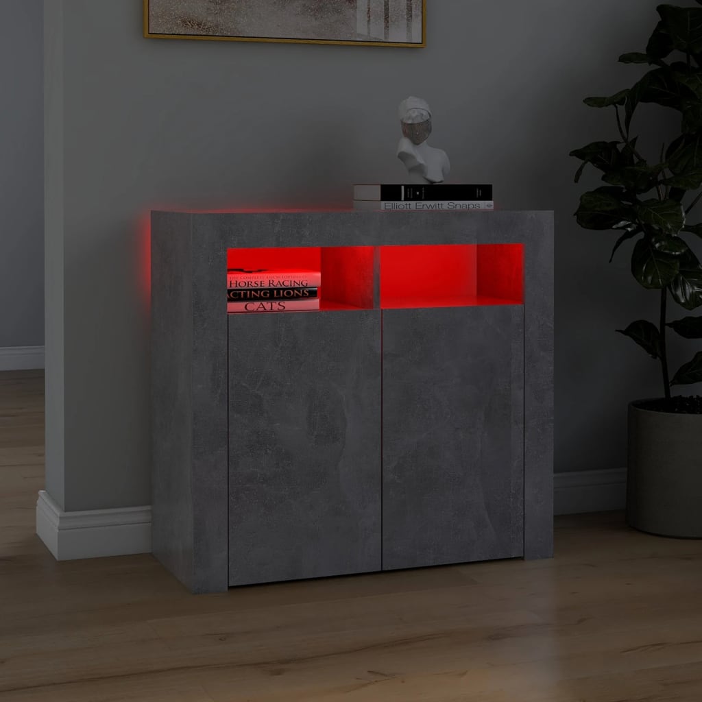 Betonszürke tálalószekrény led-világítással 80 x 35 x 75 cm