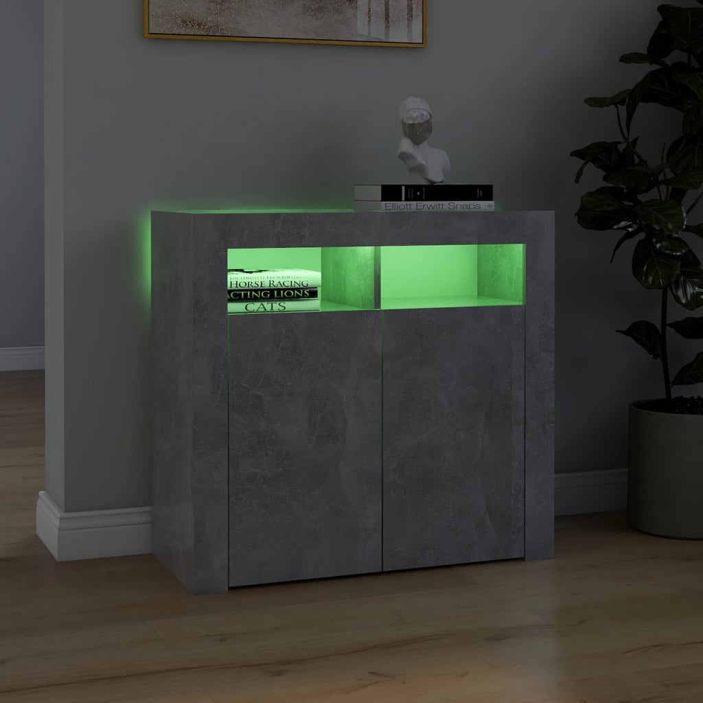 Betonszürke tálalószekrény led-világítással 80 x 35 x 75 cm