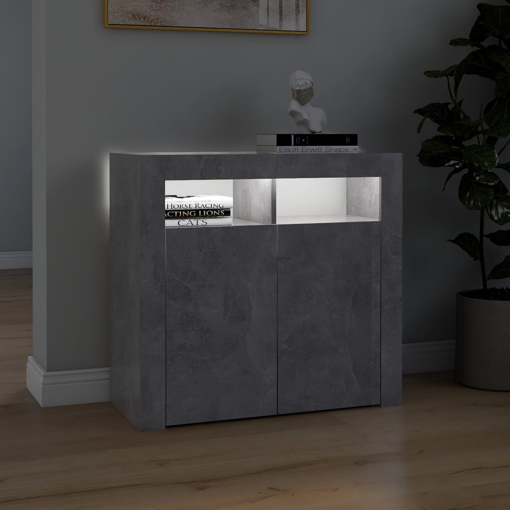 Betonszürke tálalószekrény led-világítással 80 x 35 x 75 cm