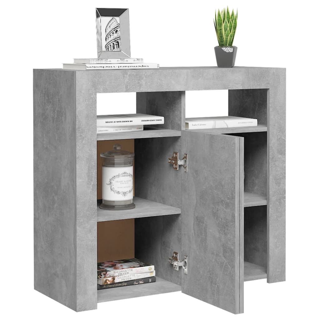 Betonszürke tálalószekrény led-világítással 80 x 35 x 75 cm