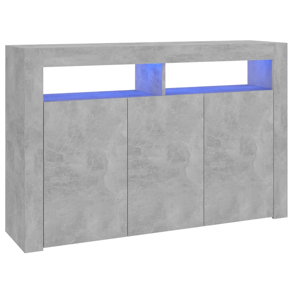 Betonszürke tálalószekrény led-világítással 115,5 x 30 x 75 cm