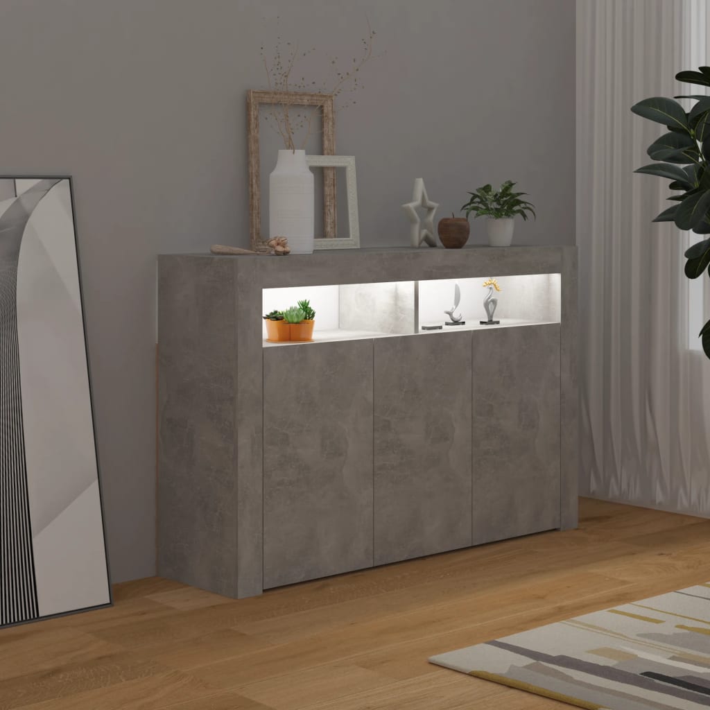 Betonszürke tálalószekrény led-világítással 115,5 x 30 x 75 cm