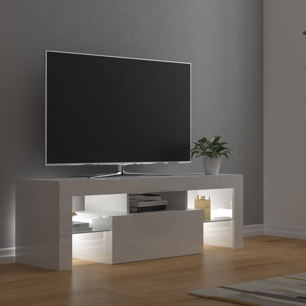 Magasfényű fehér tv-szekrény led-lámpákkal 120 x 35 x 40 cm Magasfényű fehér tv-szekrény led-lámpákkal 120 x 35 x 40 cm