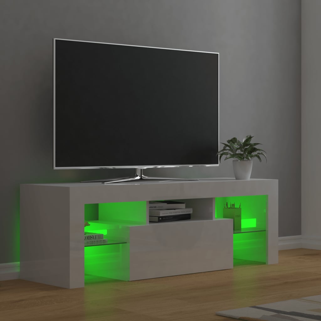 Magasfényű fehér tv-szekrény led-lámpákkal 120 x 35 x 40 cm Magasfényű fehér tv-szekrény led-lámpákkal 120 x 35 x 40 cm