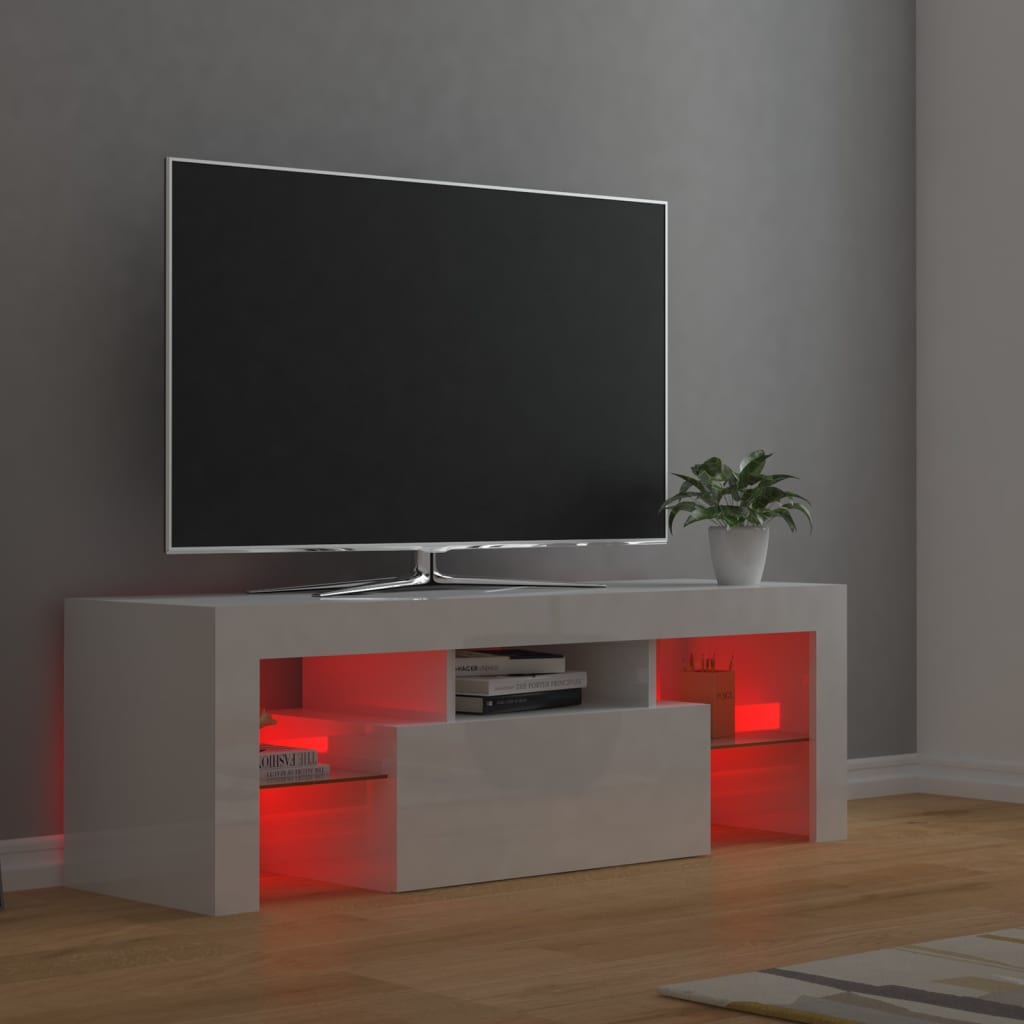 Magasfényű fehér tv-szekrény led-lámpákkal 120 x 35 x 40 cm Magasfényű fehér tv-szekrény led-lámpákkal 120 x 35 x 40 cm