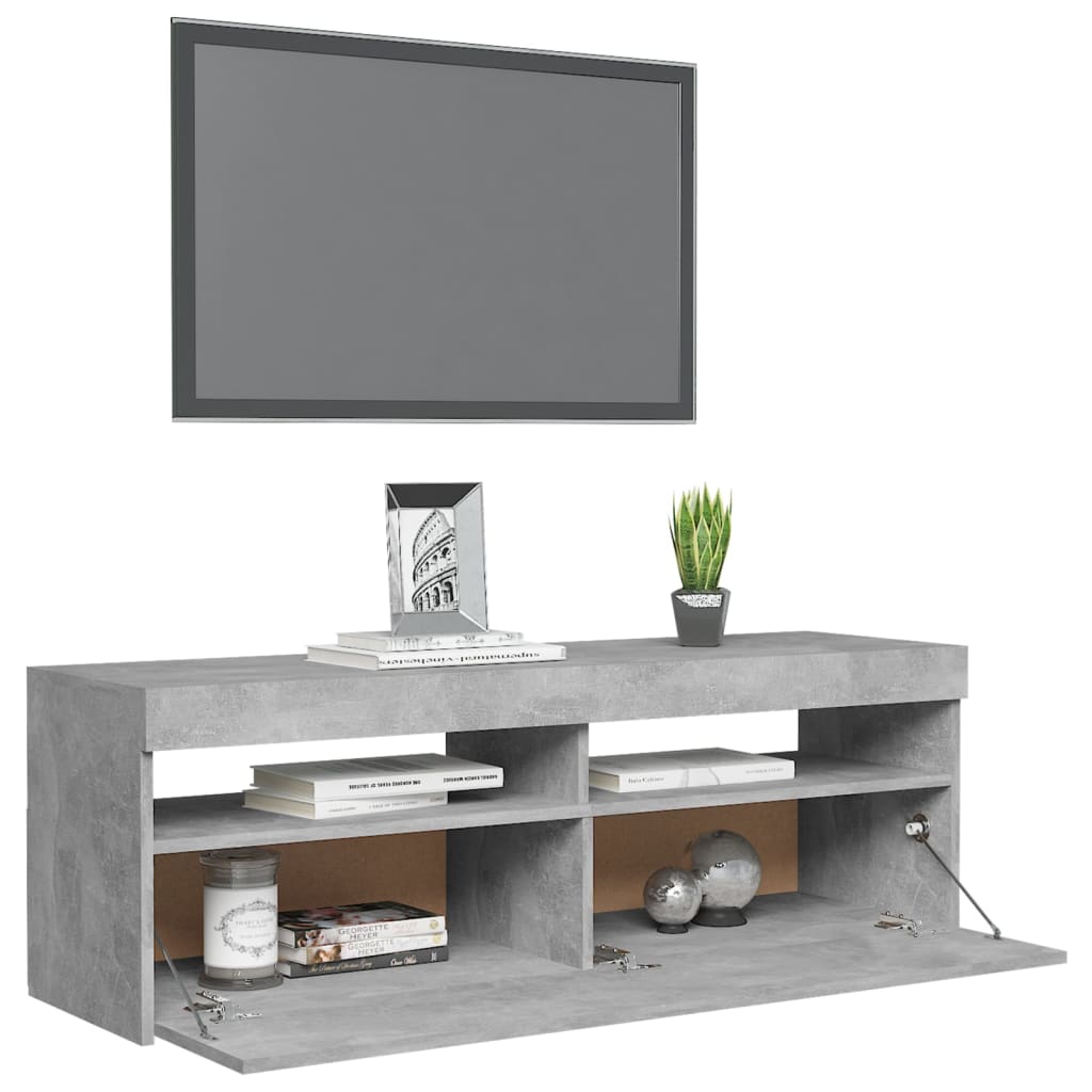 Betonszürke tv-szekrény led-lámpákkal 120 x 35 x 40 cm