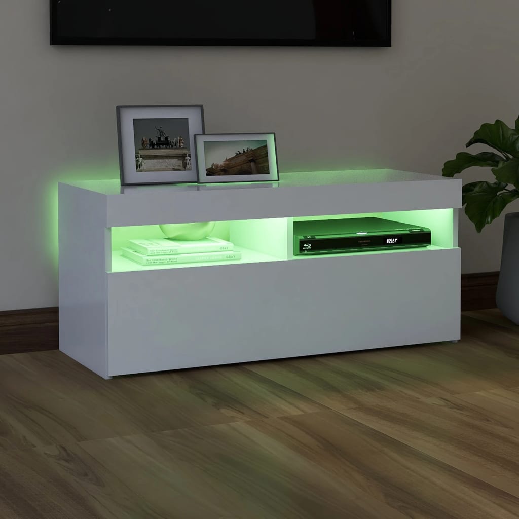 Fehér tv-szekrény led-lámpákkal 90 x 35 x 40 cm Fehér tv-szekrény led-lámpákkal 90 x 35 x 40 cm