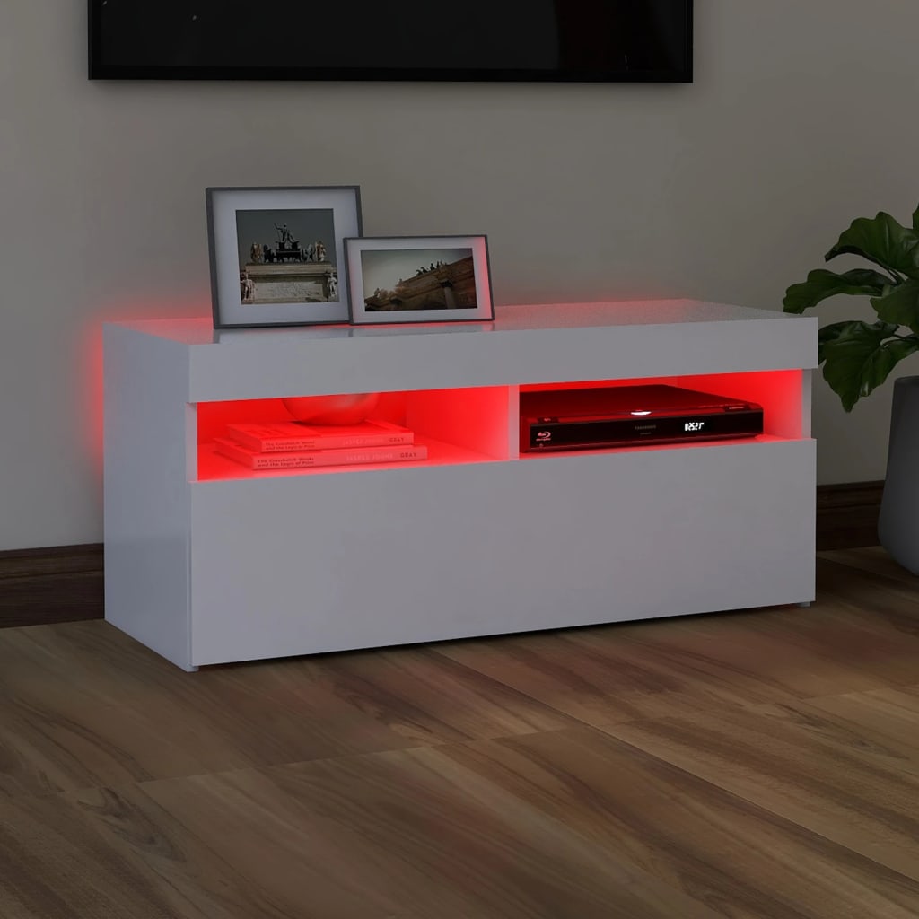 Fehér tv-szekrény led-lámpákkal 90 x 35 x 40 cm Fehér tv-szekrény led-lámpákkal 90 x 35 x 40 cm