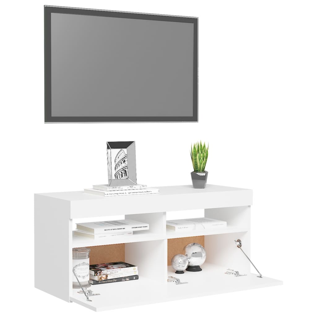 Fehér tv-szekrény led-lámpákkal 90 x 35 x 40 cm Fehér tv-szekrény led-lámpákkal 90 x 35 x 40 cm