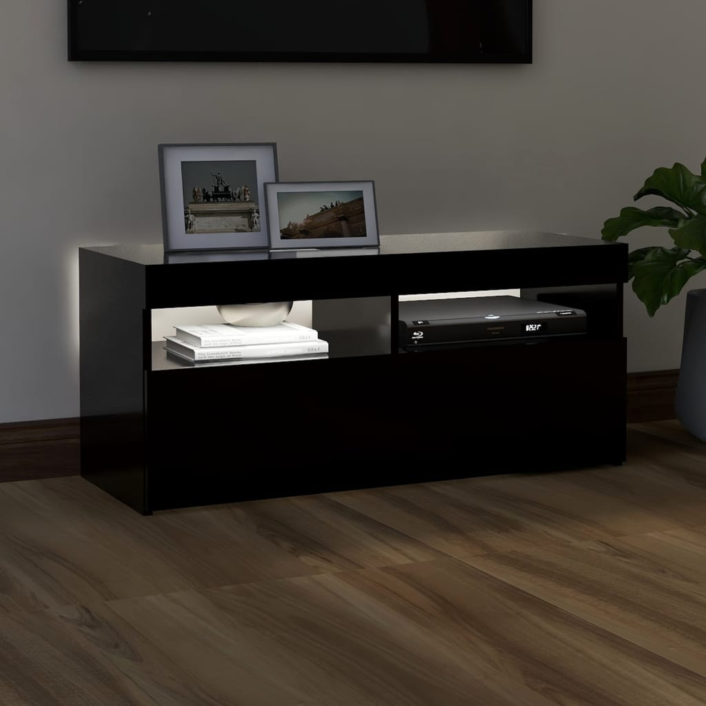 Fekete tv-szekrény led-lámpákkal 90 x 35 x 40 cm Fekete tv-szekrény led-lámpákkal 90 x 35 x 40 cm