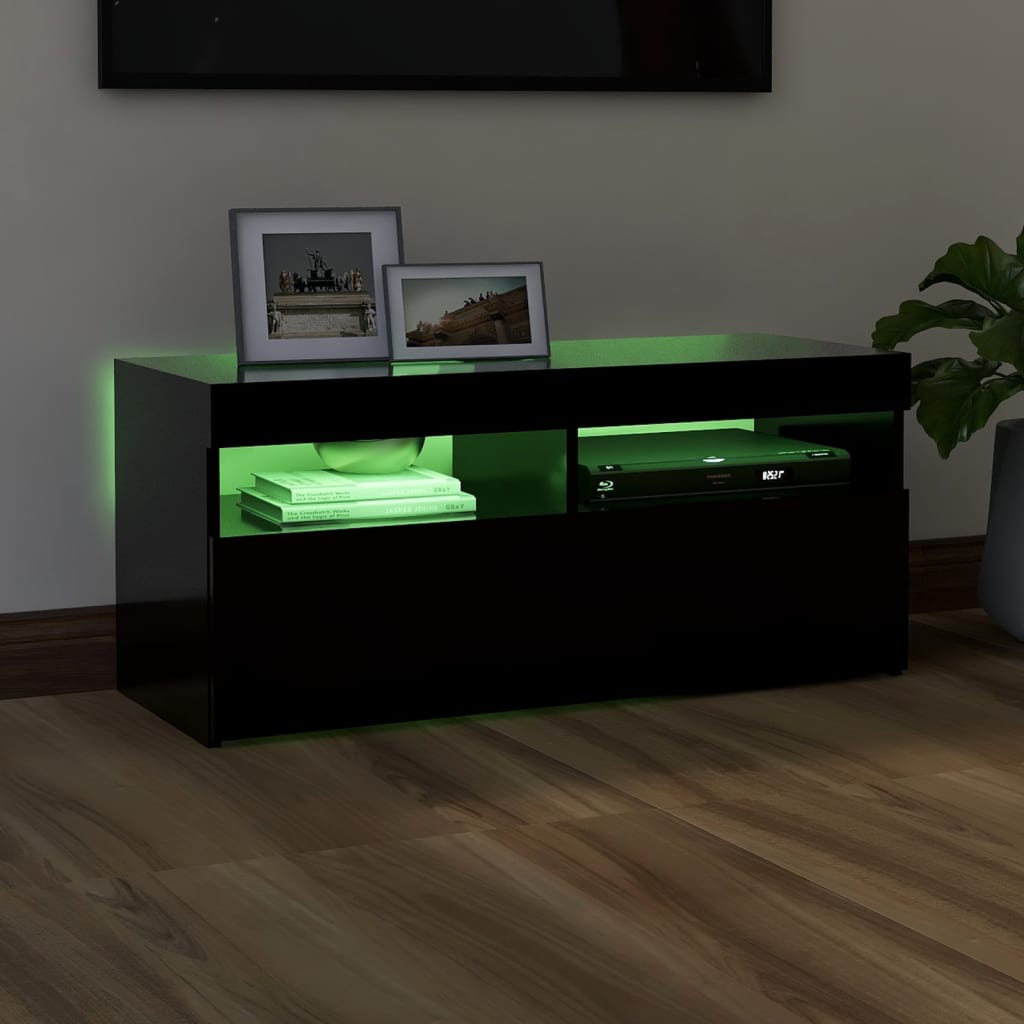 Fekete tv-szekrény led-lámpákkal 90 x 35 x 40 cm Fekete tv-szekrény led-lámpákkal 90 x 35 x 40 cm