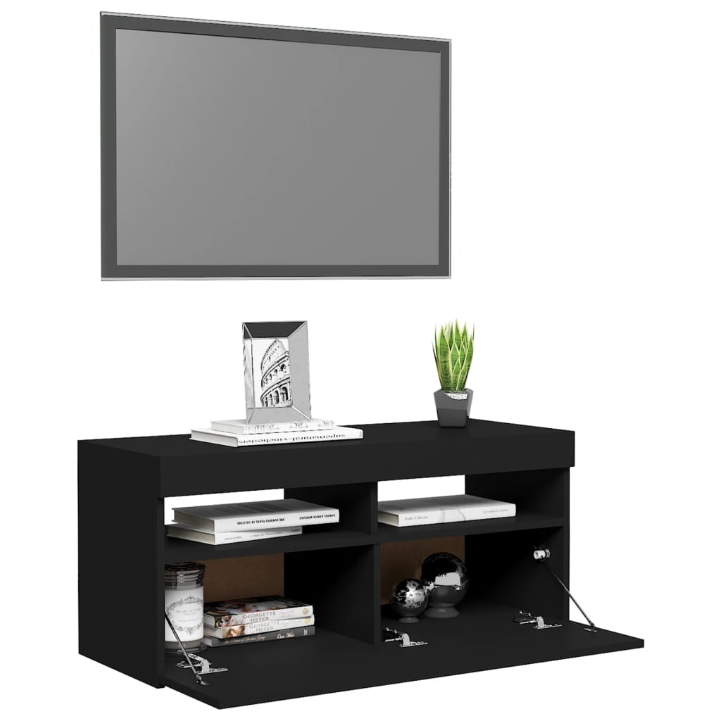 Fekete tv-szekrény led-lámpákkal 90 x 35 x 40 cm Fekete tv-szekrény led-lámpákkal 90 x 35 x 40 cm