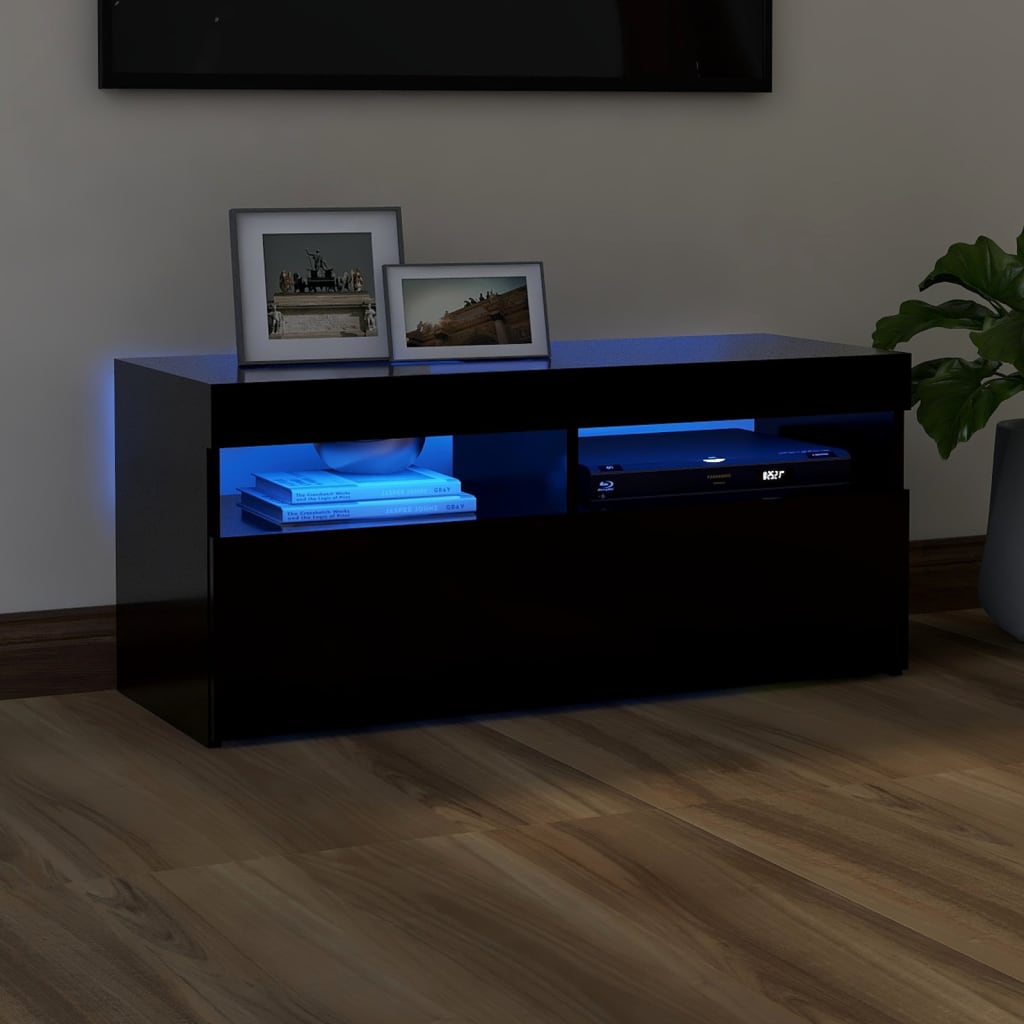Fekete tv-szekrény led-lámpákkal 90 x 35 x 40 cm Fekete tv-szekrény led-lámpákkal 90 x 35 x 40 cm