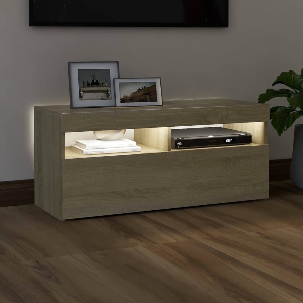 Sonoma-tölgy színű tv-szekrény led-lámpákkal 90 x 35 x 40 cm
