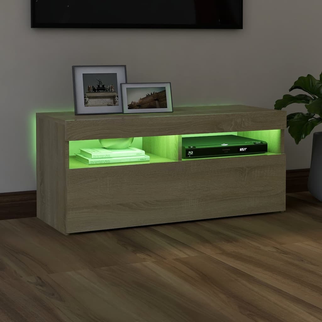 Sonoma-tölgy színű tv-szekrény led-lámpákkal 90 x 35 x 40 cm