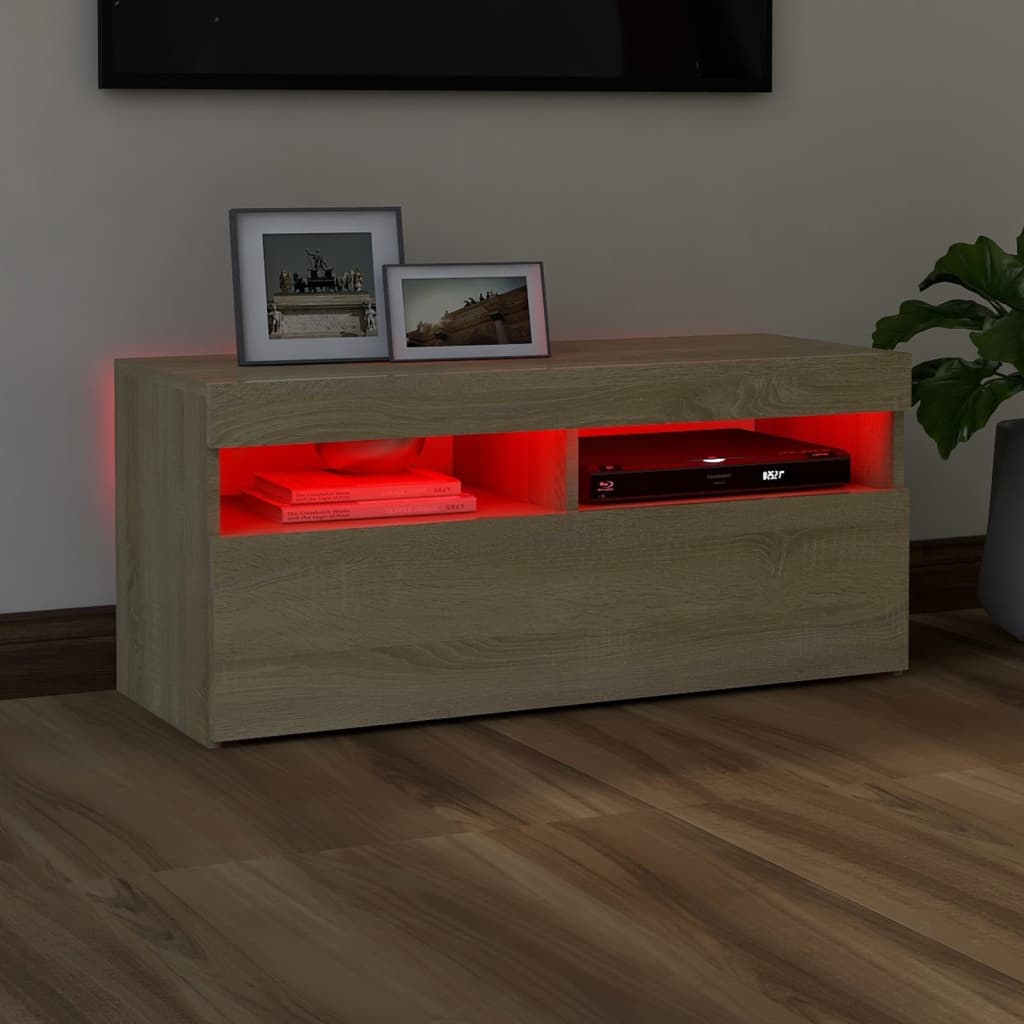 Sonoma-tölgy színű tv-szekrény led-lámpákkal 90 x 35 x 40 cm