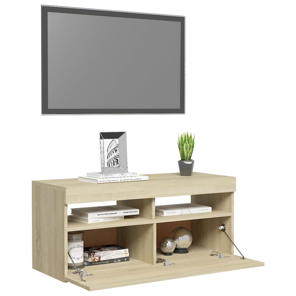 Sonoma-tölgy színű tv-szekrény led-lámpákkal 90 x 35 x 40 cm