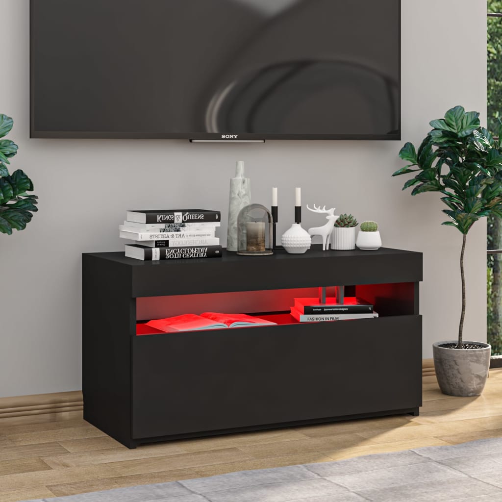 Fekete tv-szekrény led-világítással 75 x 35 x 40 cm