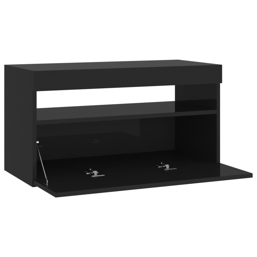 Fekete tv-szekrény led-világítással 75 x 35 x 40 cm