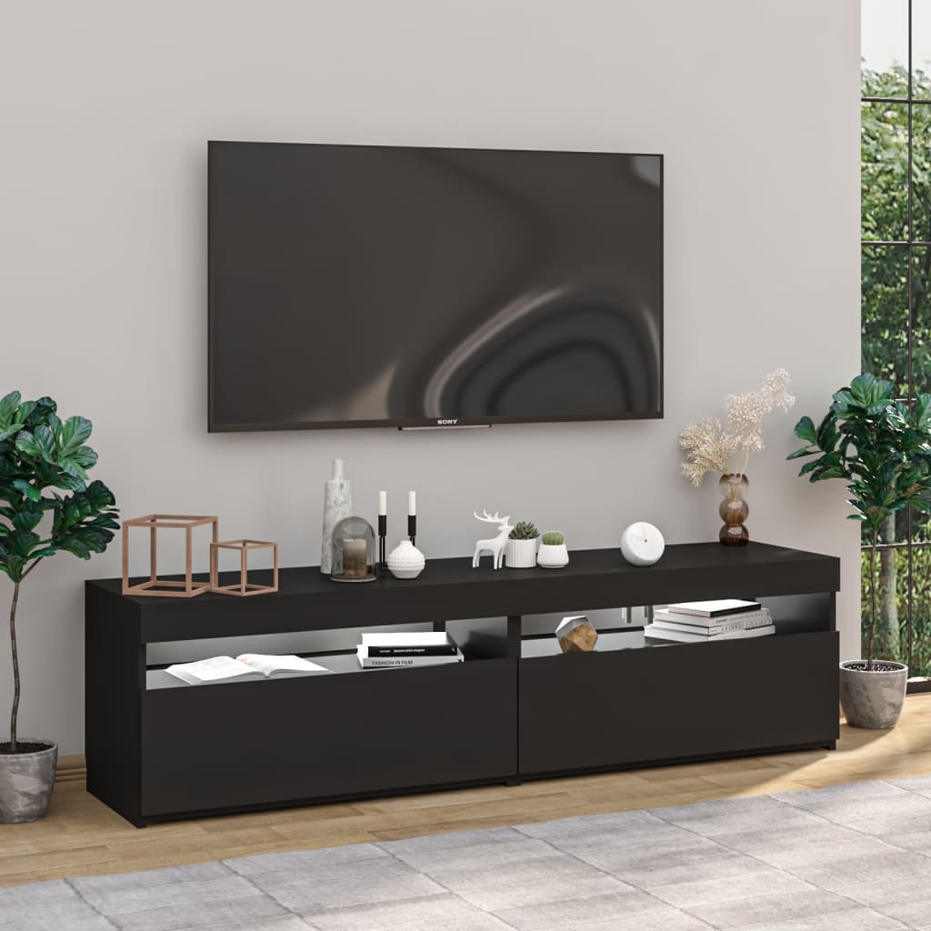 2 db fekete tv-szekrény led-világítással 75 x 35 x 40 cm