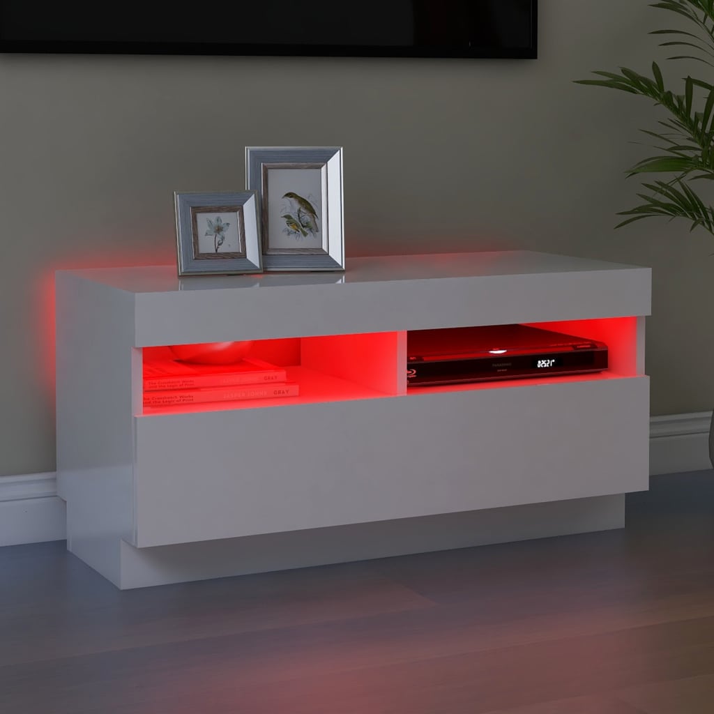 Magasfényű fehér tv-szekrény led-világítással 80 x 35 x 40 cm Magasfényű fehér tv-szekrény led-világítással 80 x 35 x 40 cm