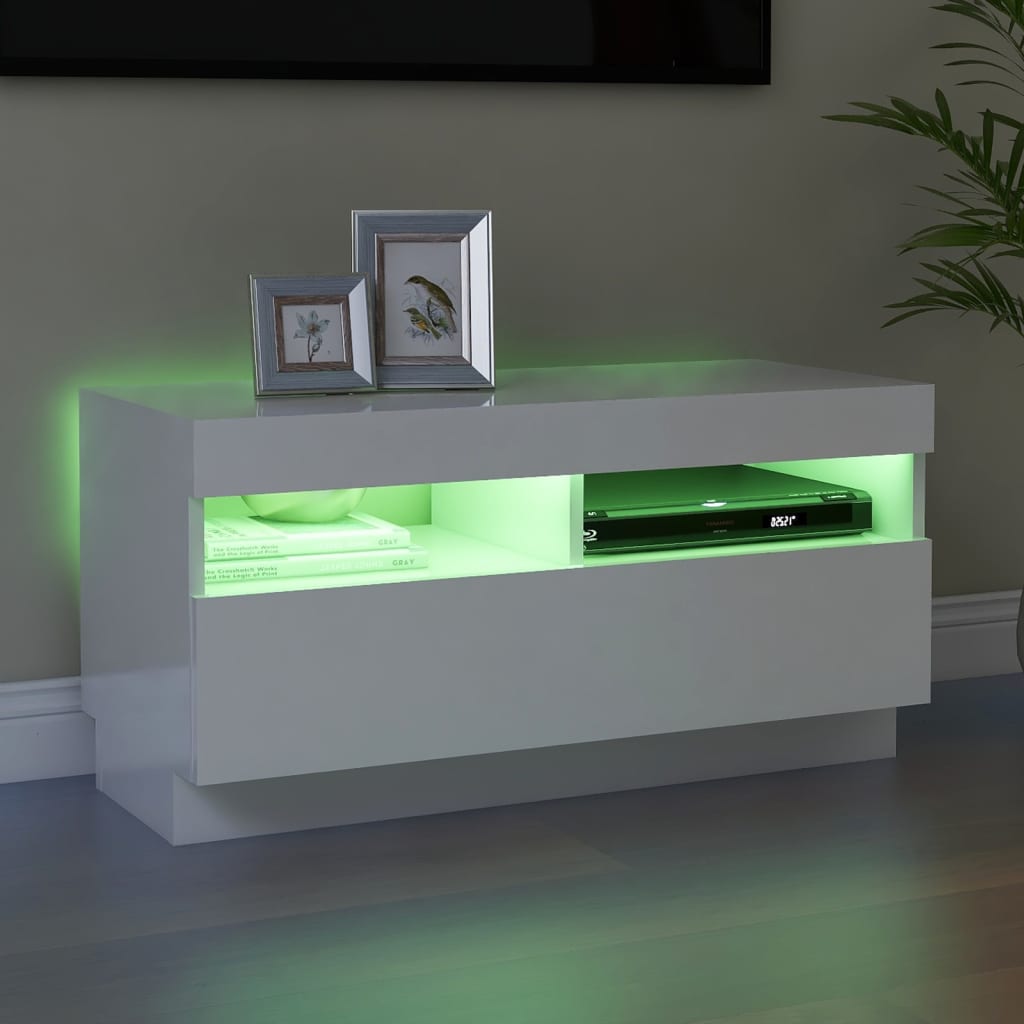 Magasfényű fehér tv-szekrény led-világítással 80 x 35 x 40 cm Magasfényű fehér tv-szekrény led-világítással 80 x 35 x 40 cm