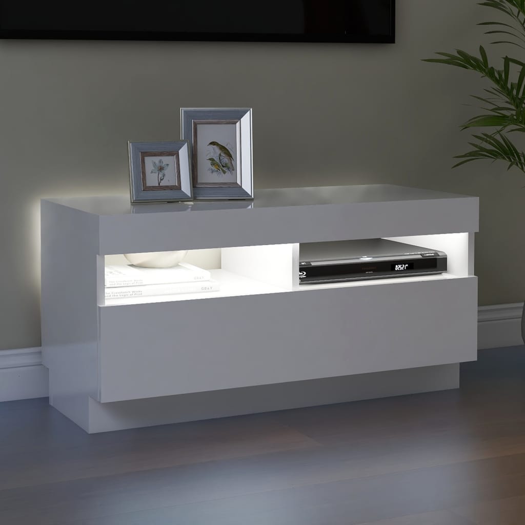 Magasfényű fehér tv-szekrény led-világítással 80 x 35 x 40 cm Magasfényű fehér tv-szekrény led-világítással 80 x 35 x 40 cm
