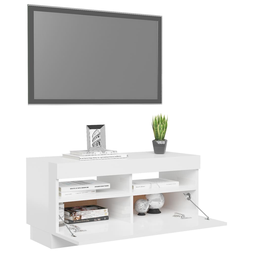 Magasfényű fehér tv-szekrény led-világítással 80 x 35 x 40 cm Magasfényű fehér tv-szekrény led-világítással 80 x 35 x 40 cm