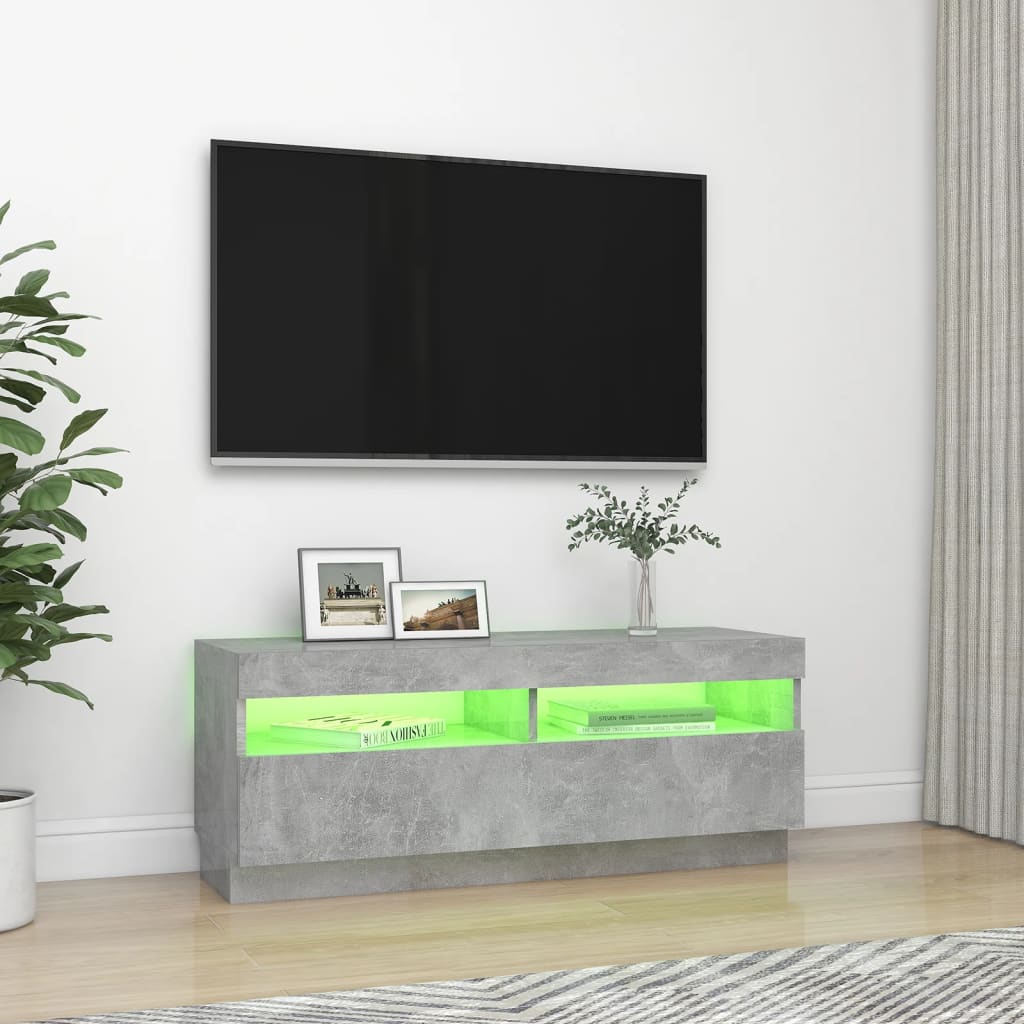 Betonszürke tv-szekrény led-lámpákkal 100 x 35 x 40 cm