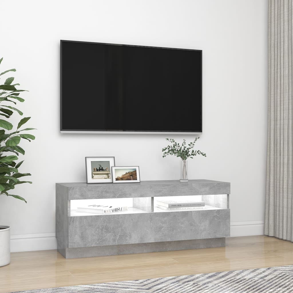 Betonszürke tv-szekrény led-lámpákkal 100 x 35 x 40 cm
