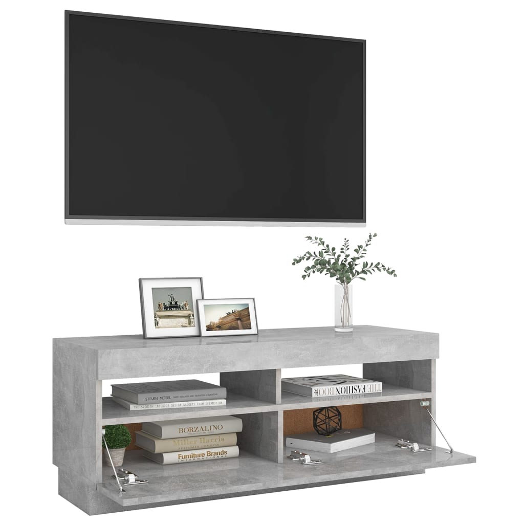 Betonszürke tv-szekrény led-lámpákkal 100 x 35 x 40 cm