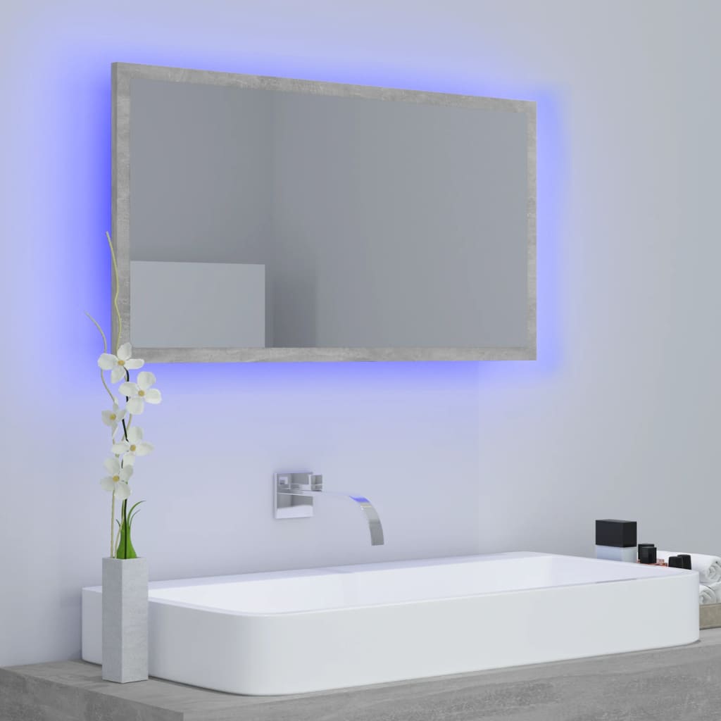 Betonszürke led-es forgácslap fürdőszobai tükör 80x8,5x37 cm