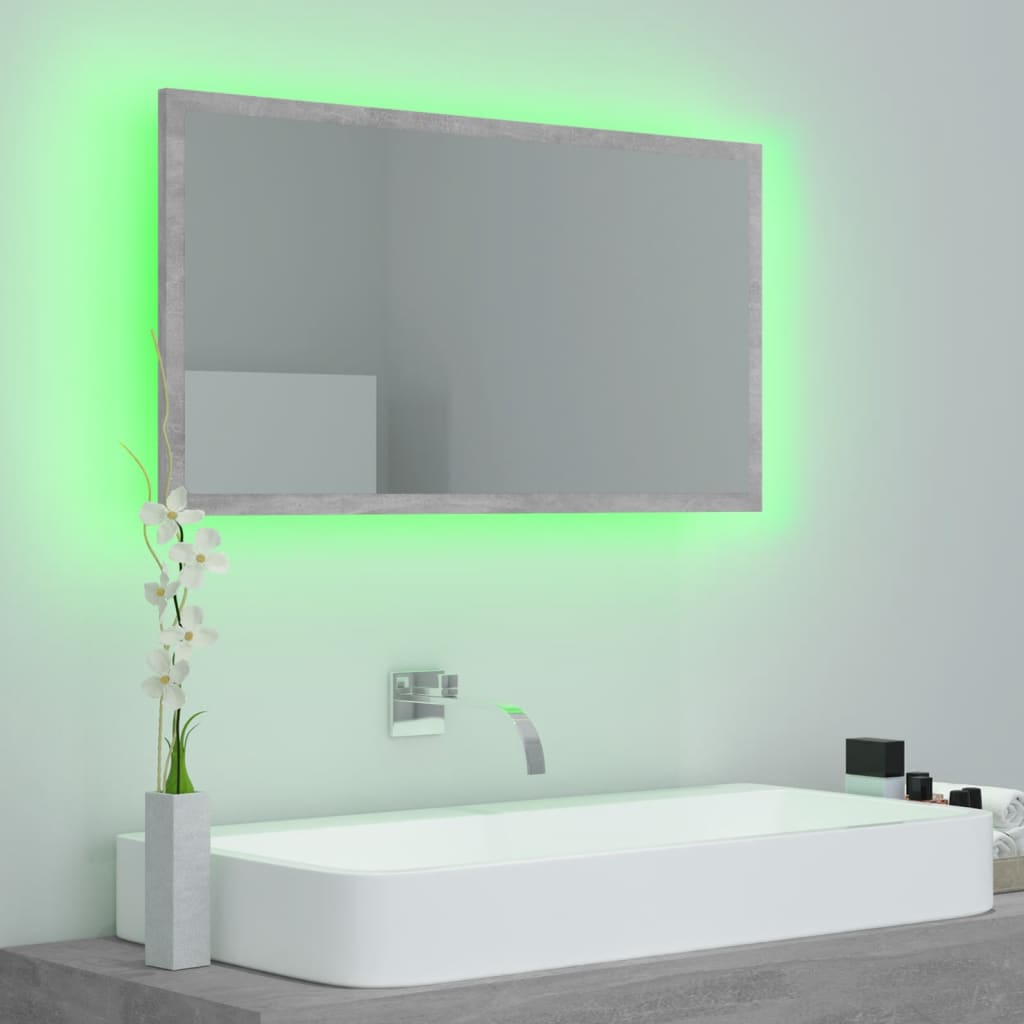 Betonszürke led-es forgácslap fürdőszobai tükör 80x8,5x37 cm
