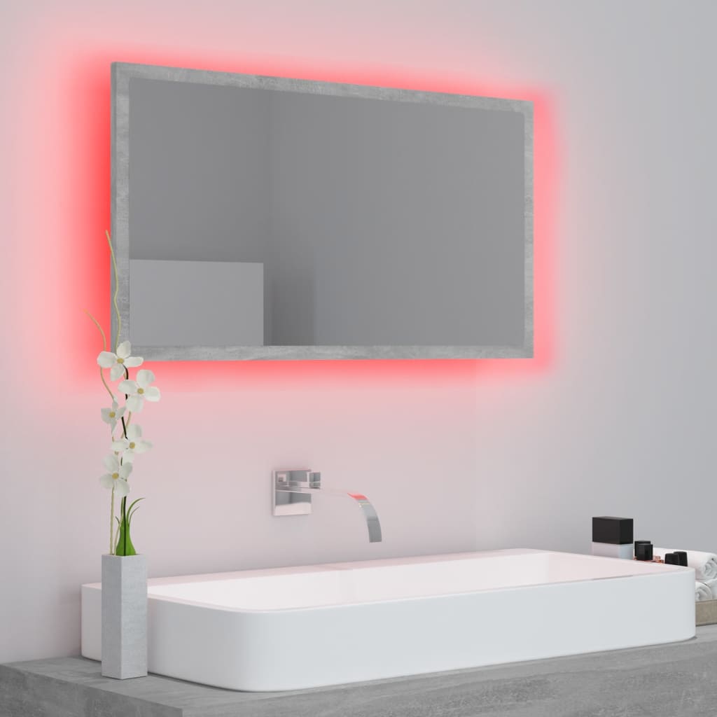 Betonszürke led-es forgácslap fürdőszobai tükör 80x8,5x37 cm