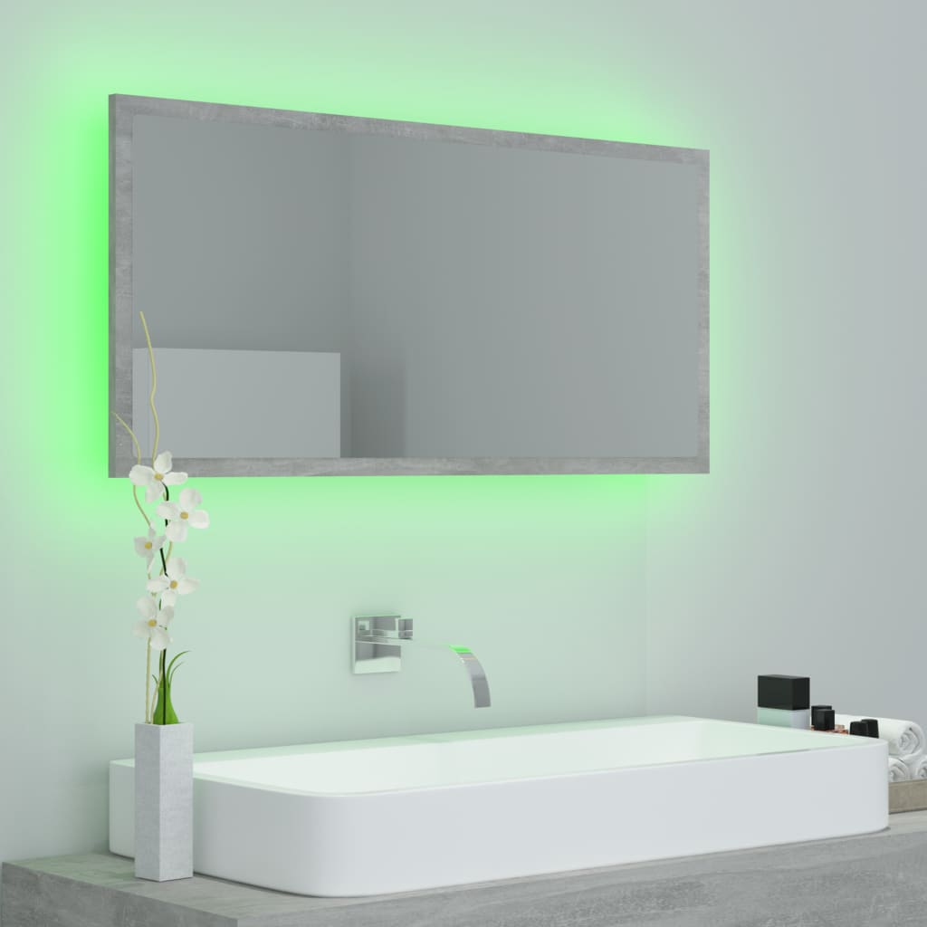Betonszürke led-es forgácslap fürdőszobai tükör 90x8,5x37 cm
