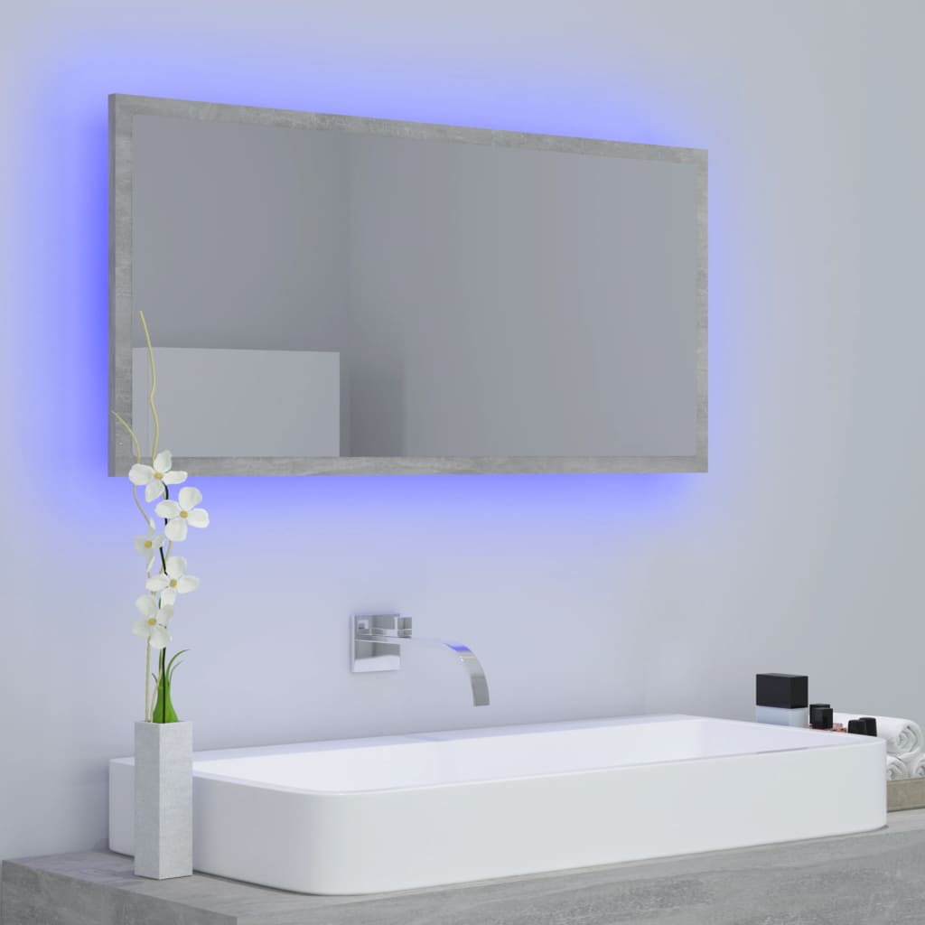 Betonszürke led-es forgácslap fürdőszobai tükör 90x8,5x37 cm