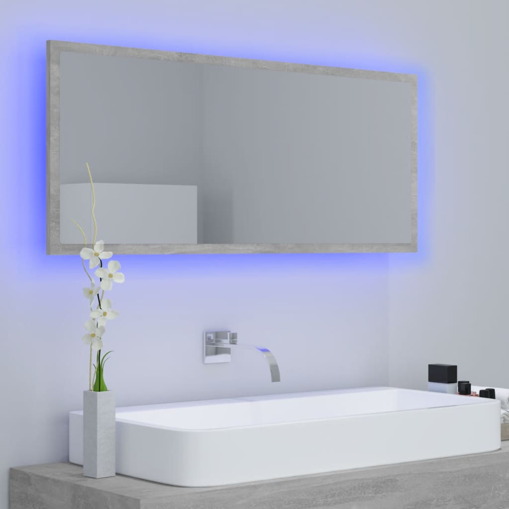 Betonszürke led-es forgácslap fürdőszobai tükör 100x8,5x37 cm