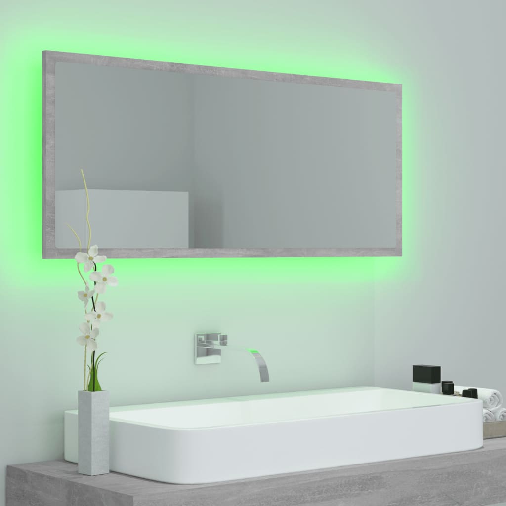 Betonszürke led-es forgácslap fürdőszobai tükör 100x8,5x37 cm