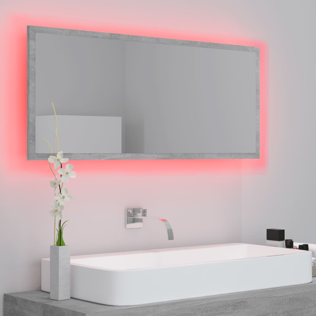 Betonszürke led-es forgácslap fürdőszobai tükör 100x8,5x37 cm
