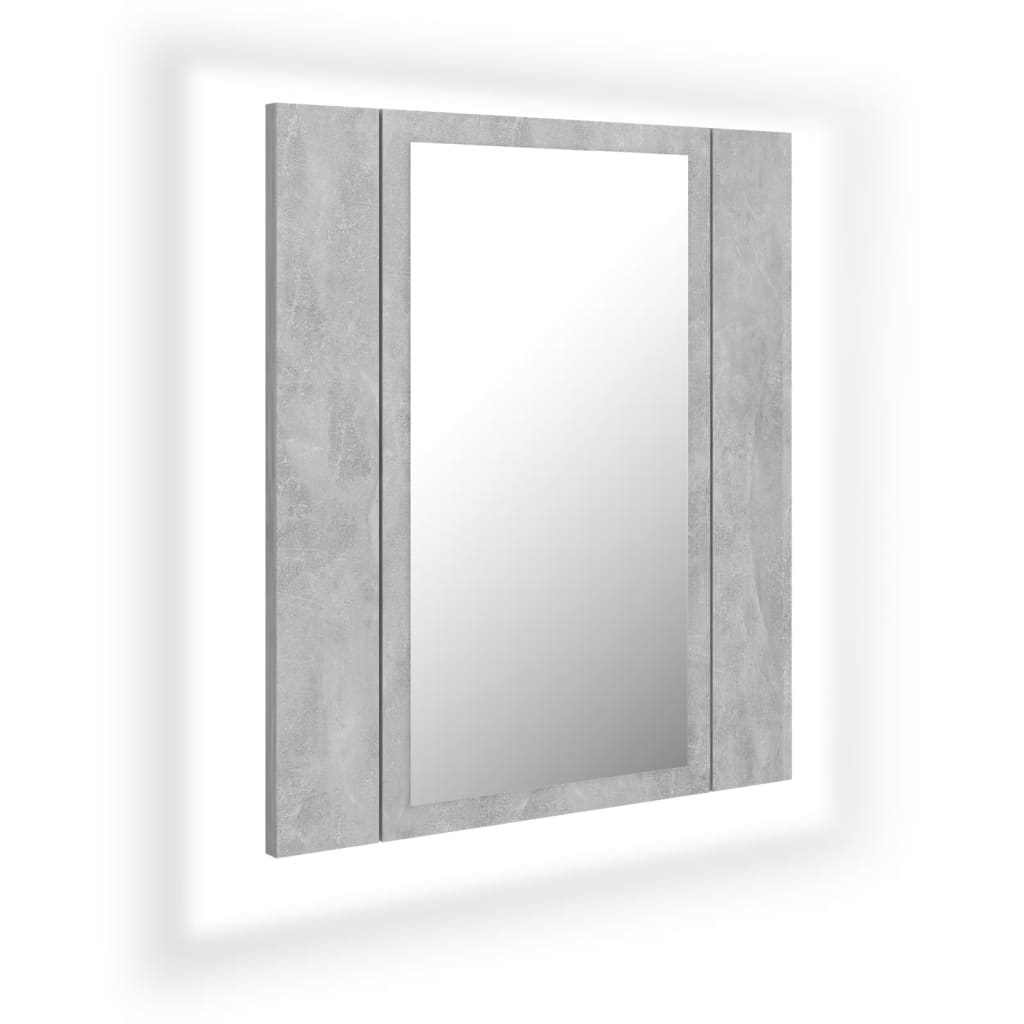 Betonszürke led-es tükrös fürdőszobaszekrény 40 x 12 x 45 cm