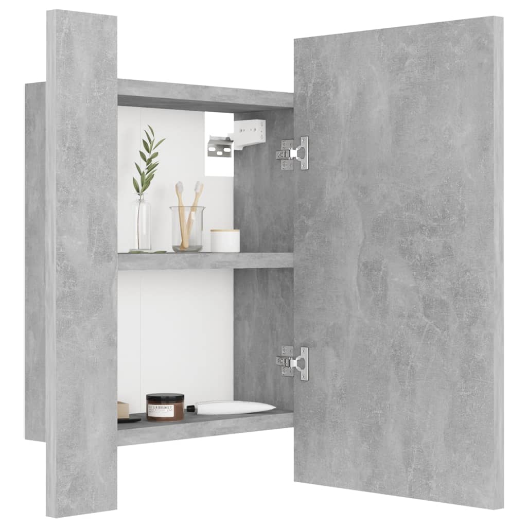 Betonszürke led-es tükrös fürdőszobaszekrény 40 x 12 x 45 cm