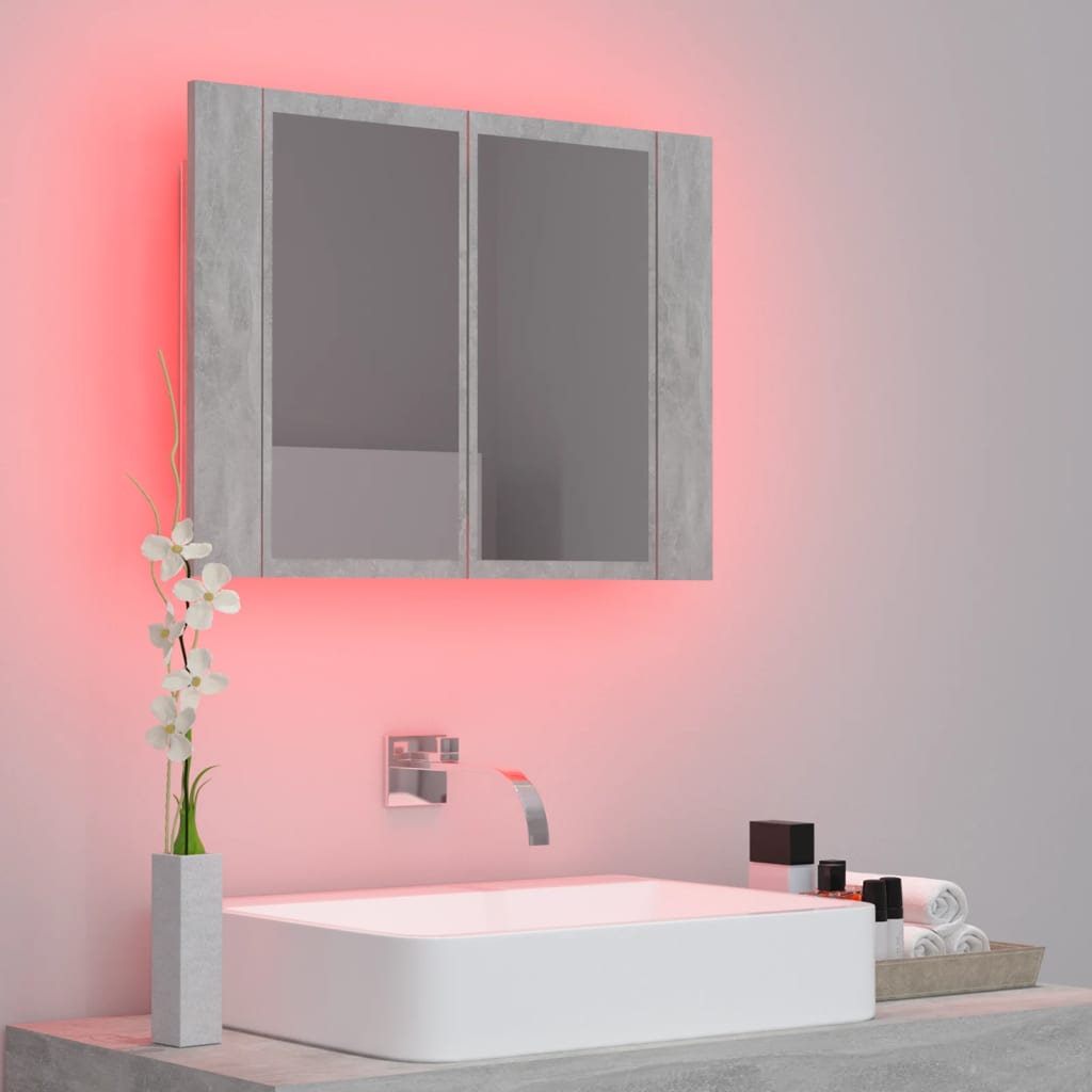 Betonszürke led-es tükrös fürdőszobaszekrény 60 x 12 x 45 cm