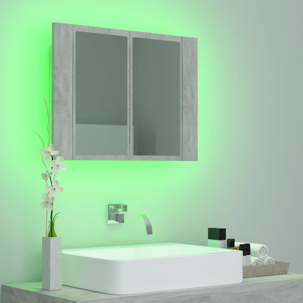 Betonszürke led-es tükrös fürdőszobaszekrény 60 x 12 x 45 cm