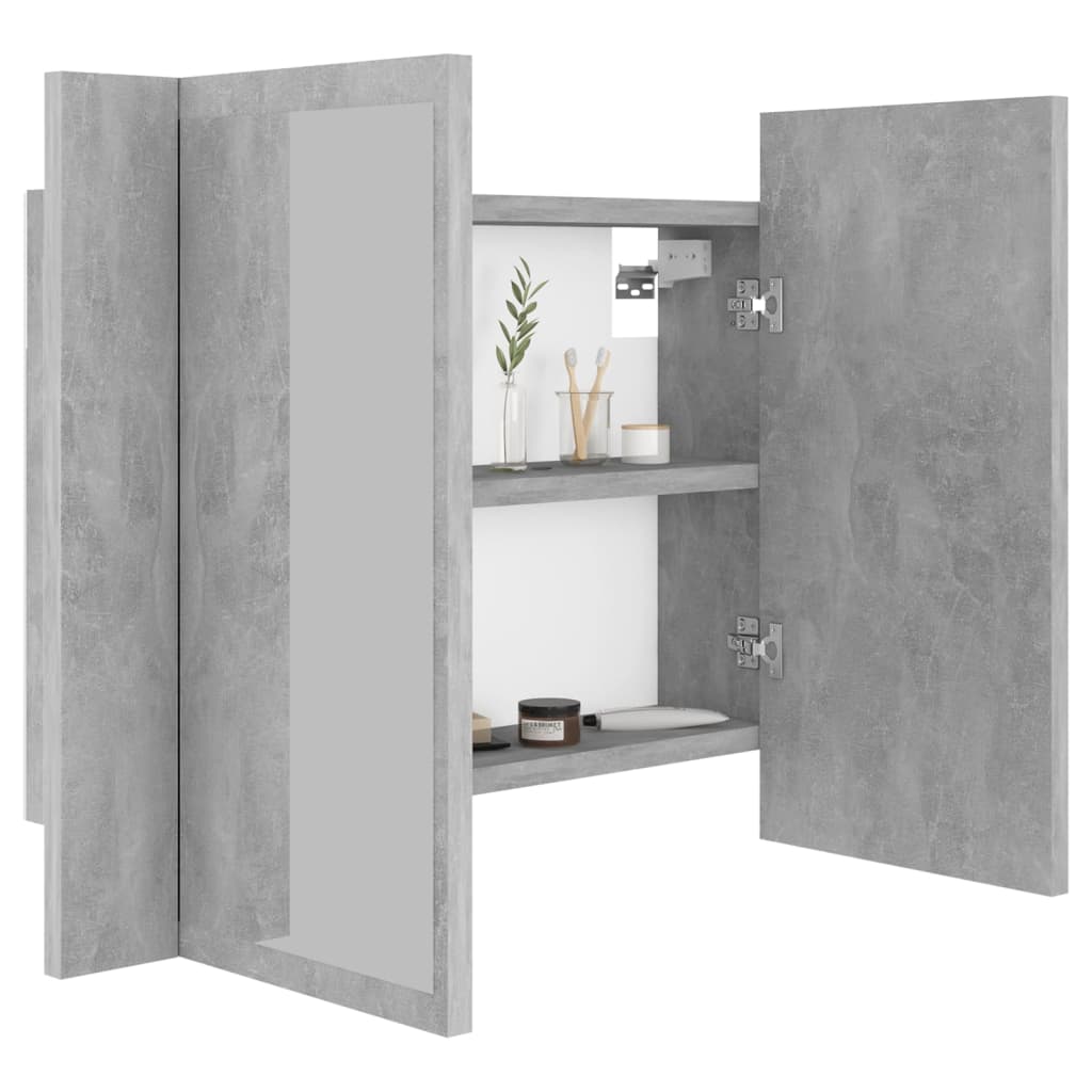 Betonszürke led-es tükrös fürdőszobaszekrény 60 x 12 x 45 cm