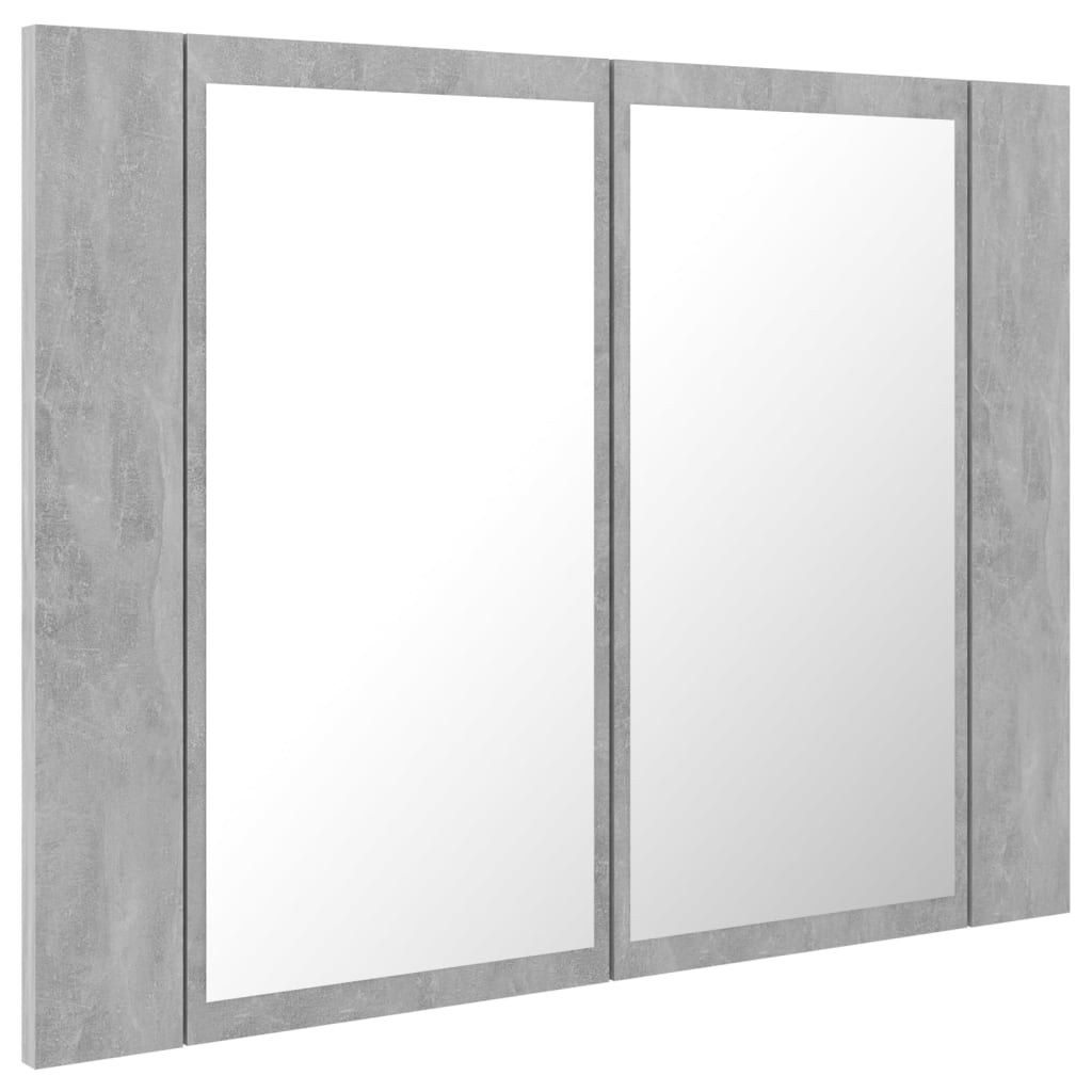 Betonszürke led-es tükrös fürdőszobaszekrény 60 x 12 x 45 cm